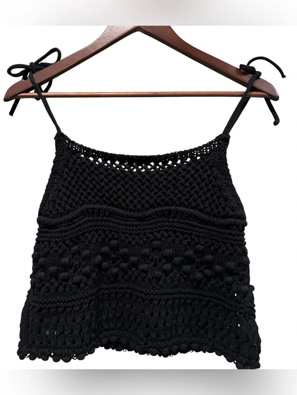 Zara Boxy Tank Womens Small Black Crochet Knit Boho Festival Beach Babydoll Crop